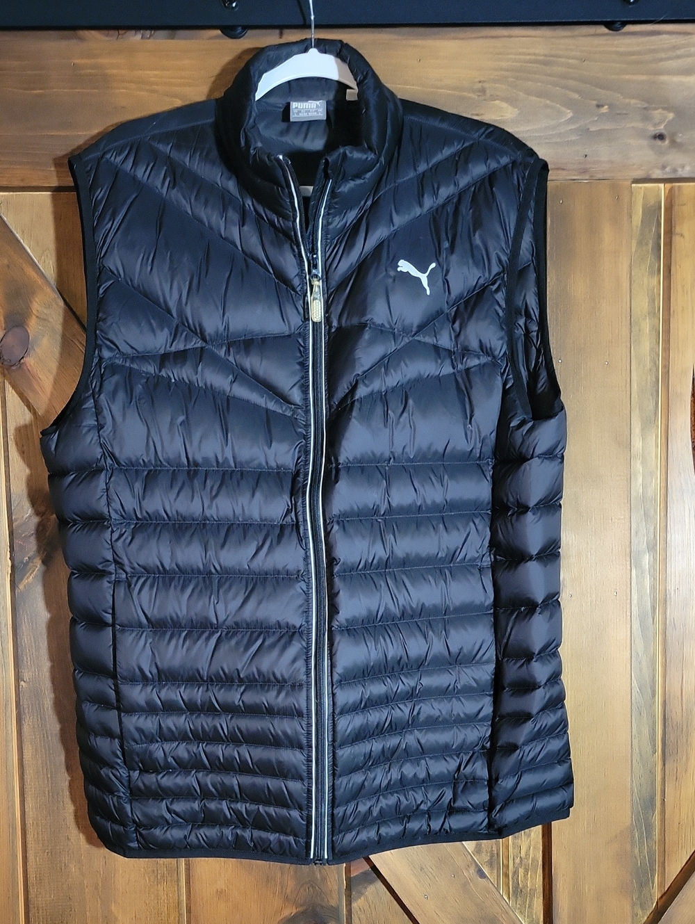 Puma Men's Black Quilted Down-Style Vest with Puma Logo